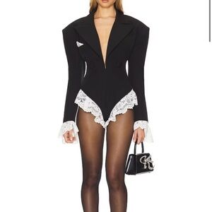 Black and White Romper with Lace Trim